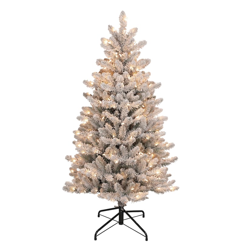 Puleo International 4.5' Pre-Lit Slim Flocked Fraser Fir Artificial Christmas Tree - 4.5