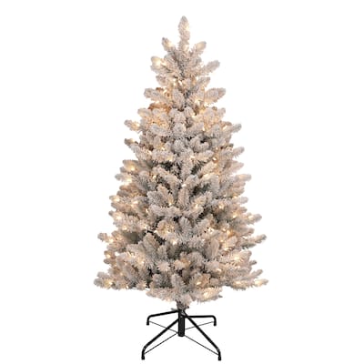 Puleo International 4.5' Pre-Lit Slim Flocked Fraser Fir Artificial Christmas Tree - 4.5