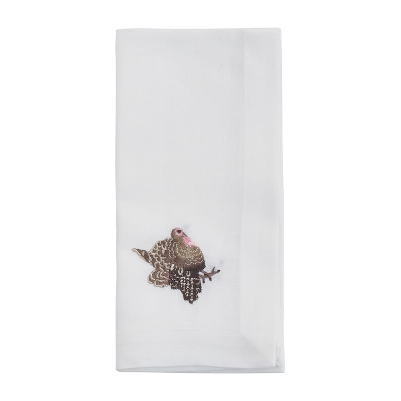 Embroidered Table Napkins With Turkey Design (Set of 4) - 20"x20"