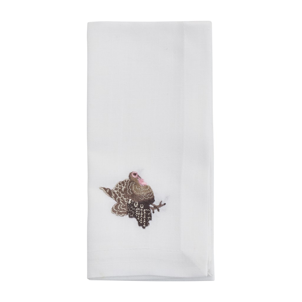 Embroidered Table Napkins With Turkey Design (Set of 4) - 20"x20"