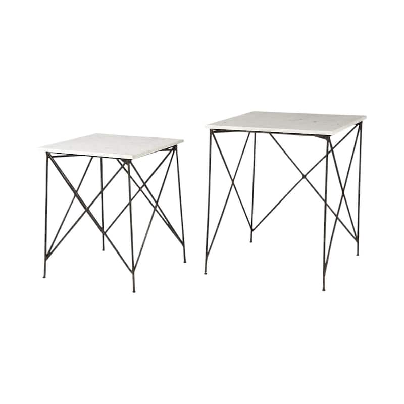 Pack of 2 24 Inch Bronze Metal and White Marble Square End Table - 20" x 20" x 23.75"