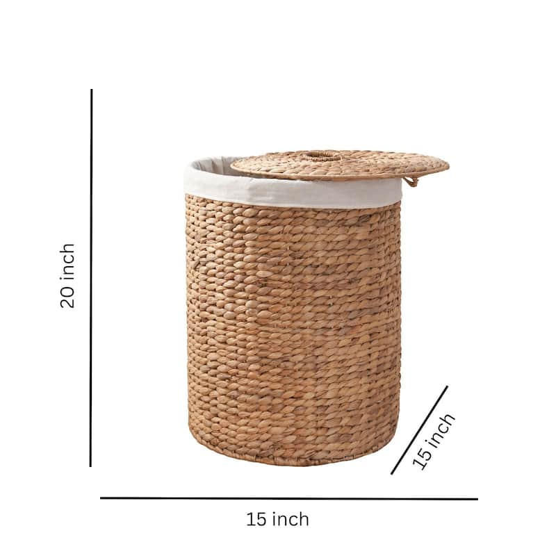 Ludmilla Round Tall Water Hyacinth Woven Wicker Laundry Hamper with Lid