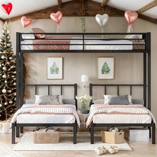 Black Metal Detachable Triple Bunk Beds for 3, Twin/Twin/Twin size