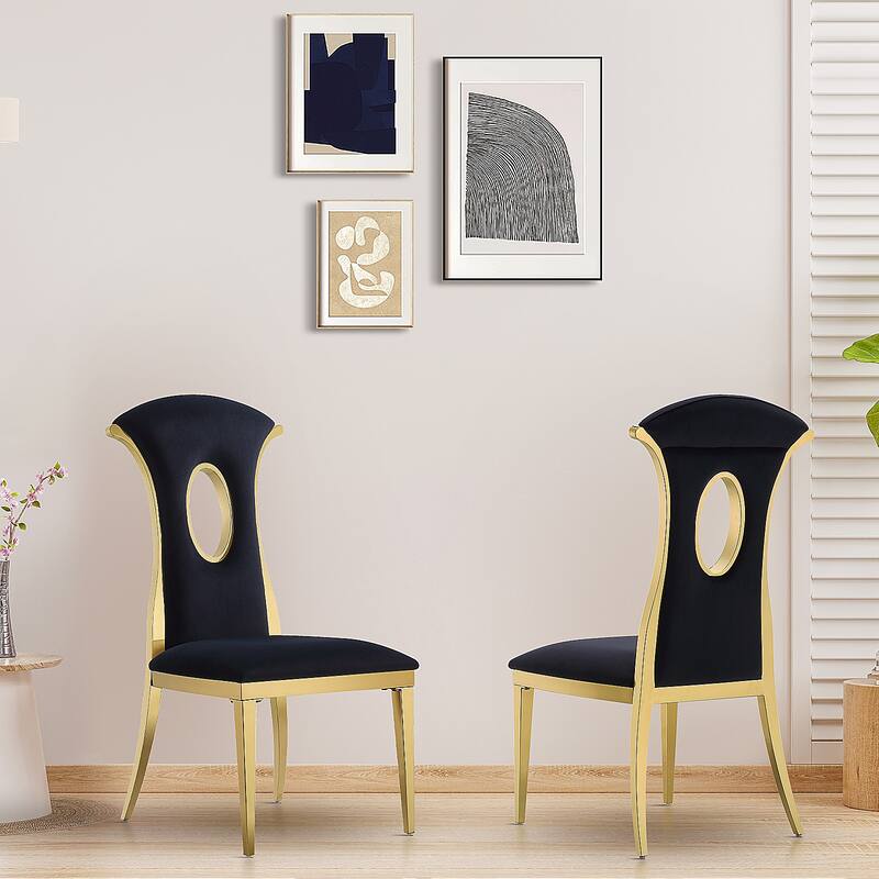 Modern Gorgeous Velvet Dining Chairs with Polished Gold Stainless Steel Legs - Black
