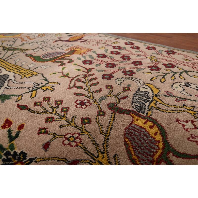 Animals Design Floral Ziegler Indian Area Rug Handmade Wool Carpet - 3'11"x 5'11"