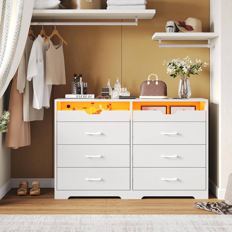 Dresser with LED Lights for Bedroom Double Dresser with 3/6 Drawers