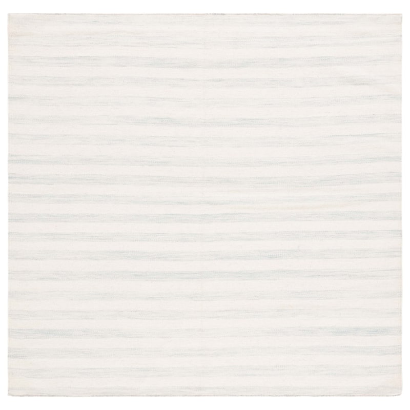 SAFAVIEH Dhurries Aiva Hand-knotted Stripe Area Rug - 6' Square - Light Blue/Ivory