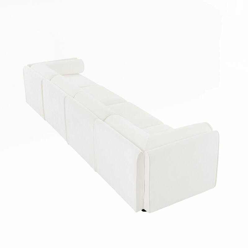 Cylindrical Backrest and Armrests Chenille Sofa with Storage Seat