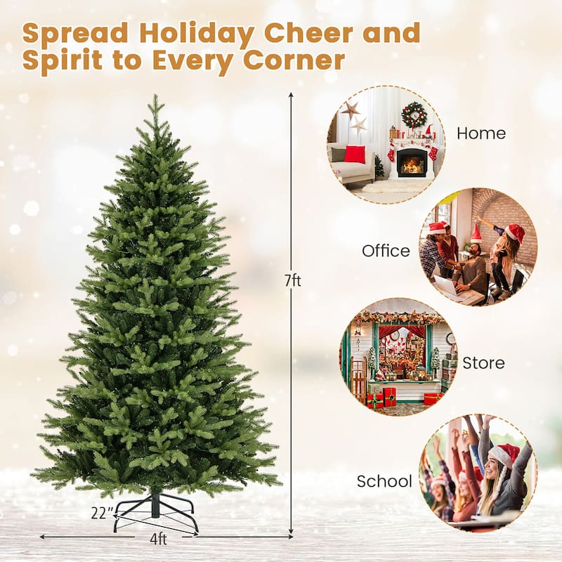 Gymax 7 FT Pre-Lit Artificial Christmas Tree Hinged Xmas Tree w/ 470