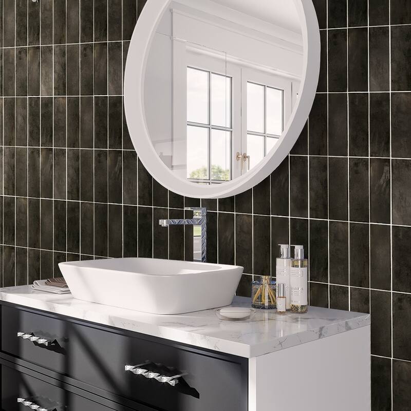 Apollo tile 2.5" x 8" Antiek Glossy Black Ceramic Tile (5.38 sq ft/case) - 38 Pack