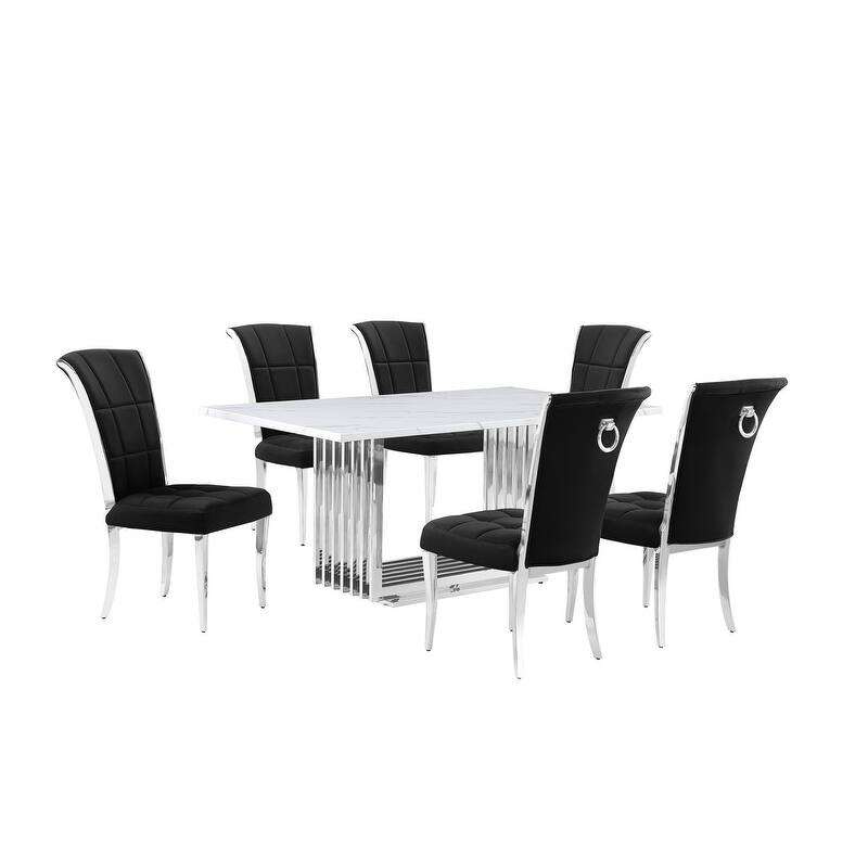 Best Quality Furniture D310/1-SC320-7 Dining Set with 68" White Marble Top