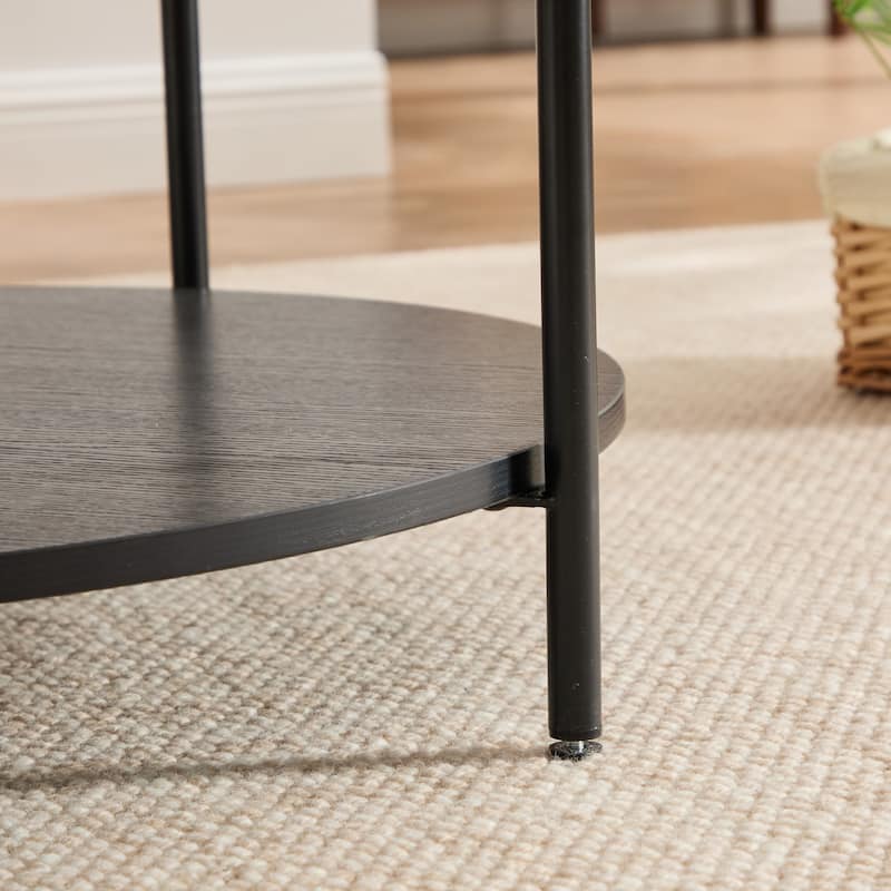 30.9"W Upholstered Coffee Table Ottoman,Round Coffee Table Bench with Storage Shelf and Metal Legs