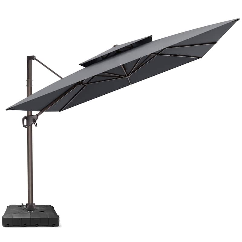 Outdoor 10FT Square Adjustable Offset Cantilever Patio Umbrella with Base - Dark Grey