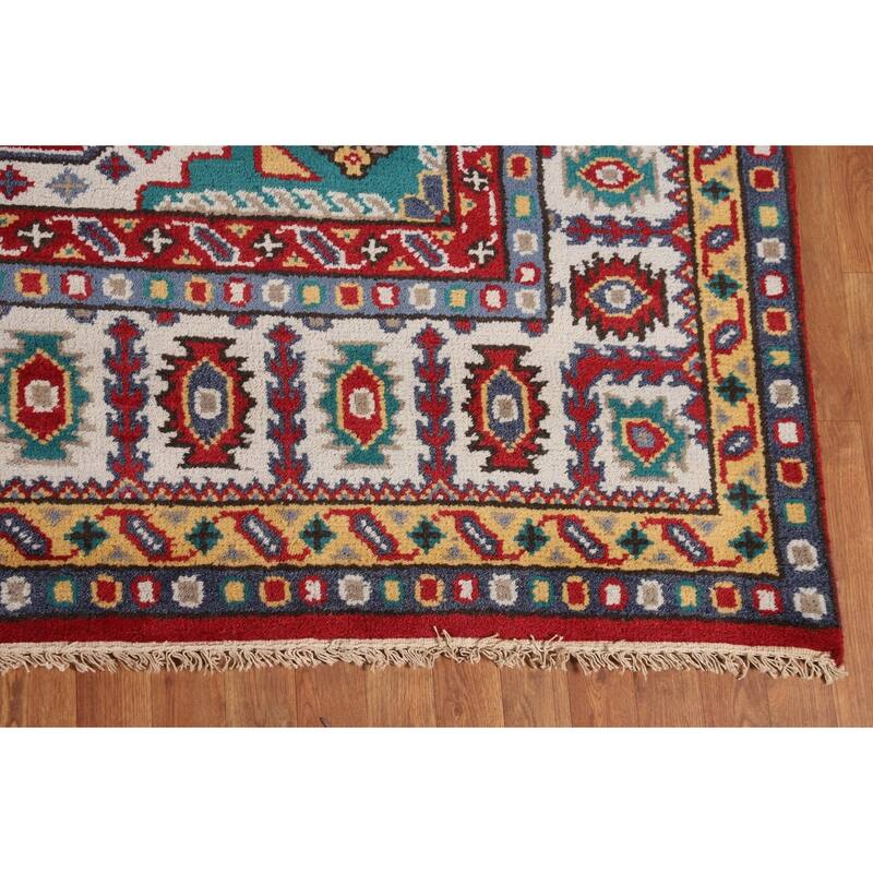 Geometric Kazak Area Rug Handmade Wool Carpet - 8'10" x 11'11"