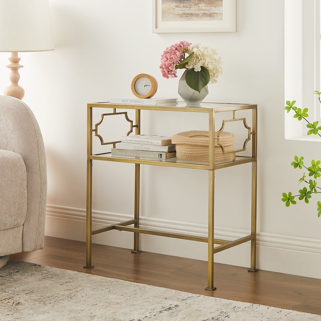 Grifton Rectangular Antique Gold Metal and Glass Accent Table