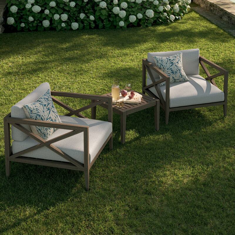 Northlake 3-Piece Outdoor Patio Teak Wood Furniture Set with Armchair and Side Table