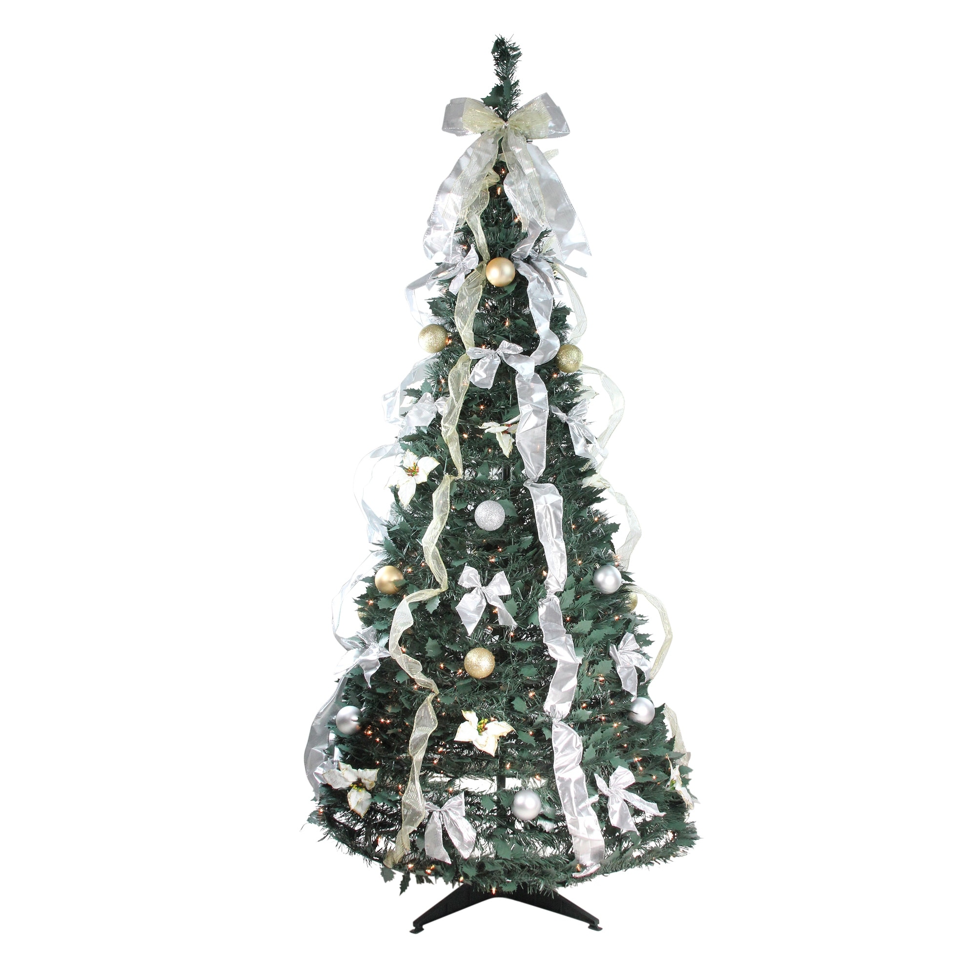 6' Pre-Lit Silver Gold Pre-Decorated Pop-Up Artificial Christmas Tree - 6 Foot