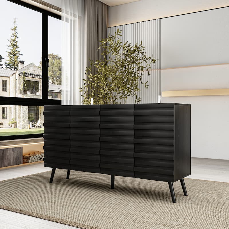 Sleek Black Buffet Cabinet Home Decor Console Table Side Table Wood - 55.1"W