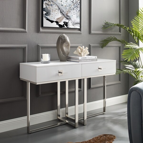 Ohana High Gloss Stainless Steel 2 drawer Console Table Bed Bath Beyond 31115527