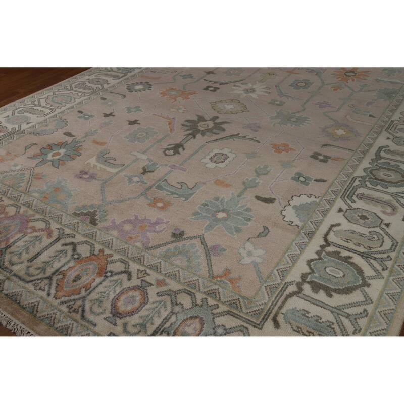 Hand Knotted Oriental 100% Wool Carpet Transitional All-Over Brown Oushak Area Rug - 11' 9'' X 8' 11''