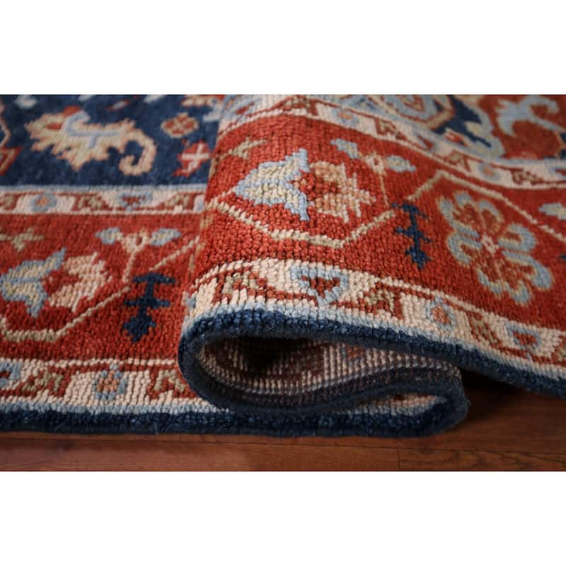 Blues & Orange Heriz Serapi Indian Area Rug Hand-Knotted Wool Carpet - 7'7" x 9'11"
