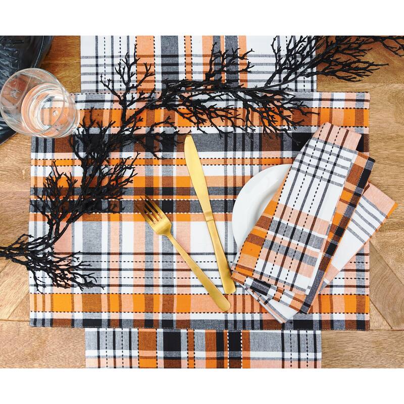 Zelda Plaid Halloween Cotton Table Runner - Off-White