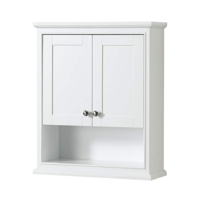 Wyndham Collection Deborah 30" Wood Wall Mounted Bathroom Cabinet - White / Polished Chrome Hardware