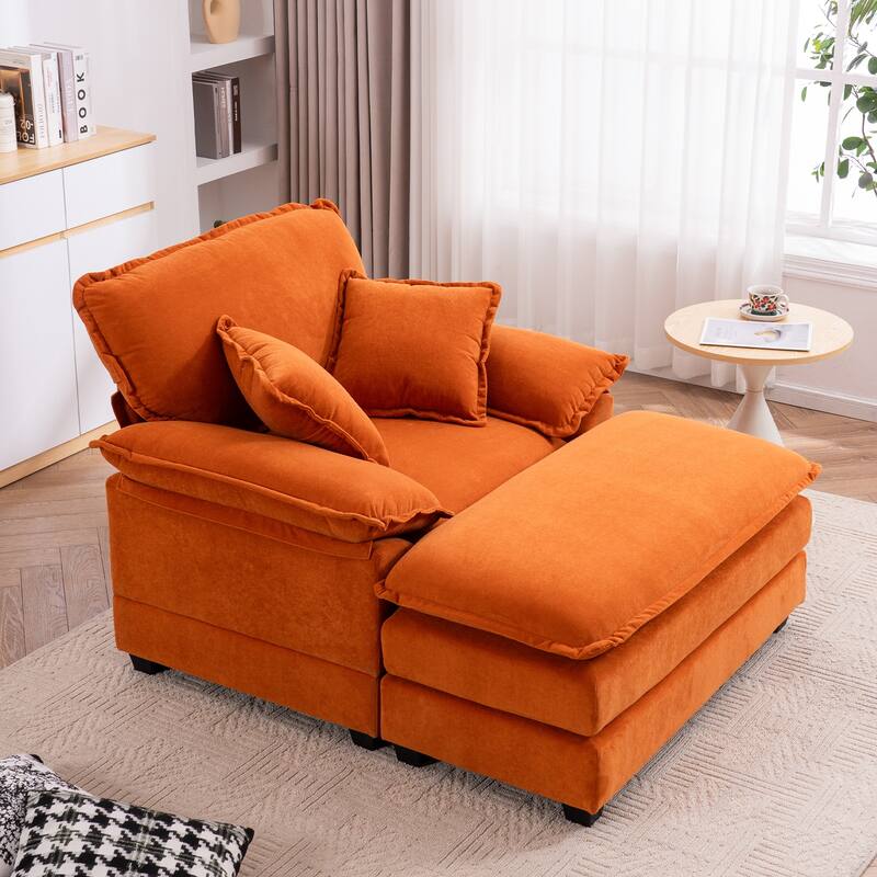 46.9 Inch Single Sofa with 2 Folding Pillows and an Ottoman, Comfort Sofa - Living Room Deep Seating Sofa for Living Room