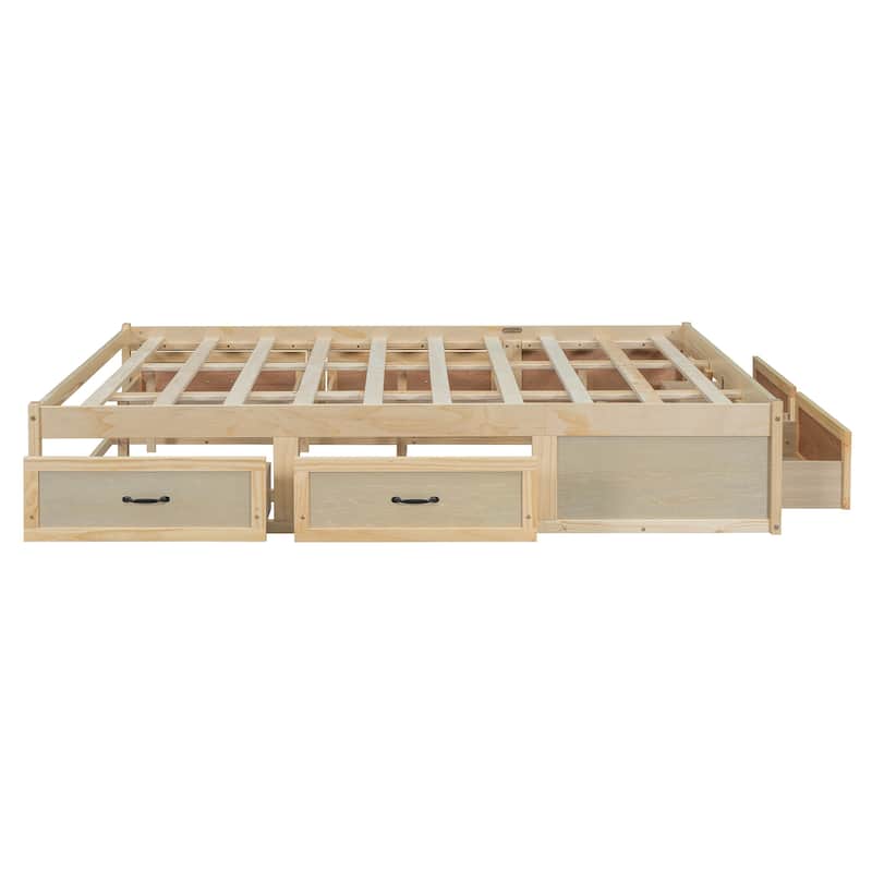 Queen Size MDF Platform Bed with 6 Storage Drawers and 400lb Weight Capacity