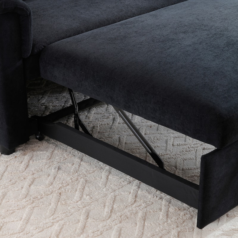 Anmytek 55" Velvet Loveseat Sleeper Sofa 3-in-1 Pull Out Bed Adjustable Backrest USB Ports Side Pockets