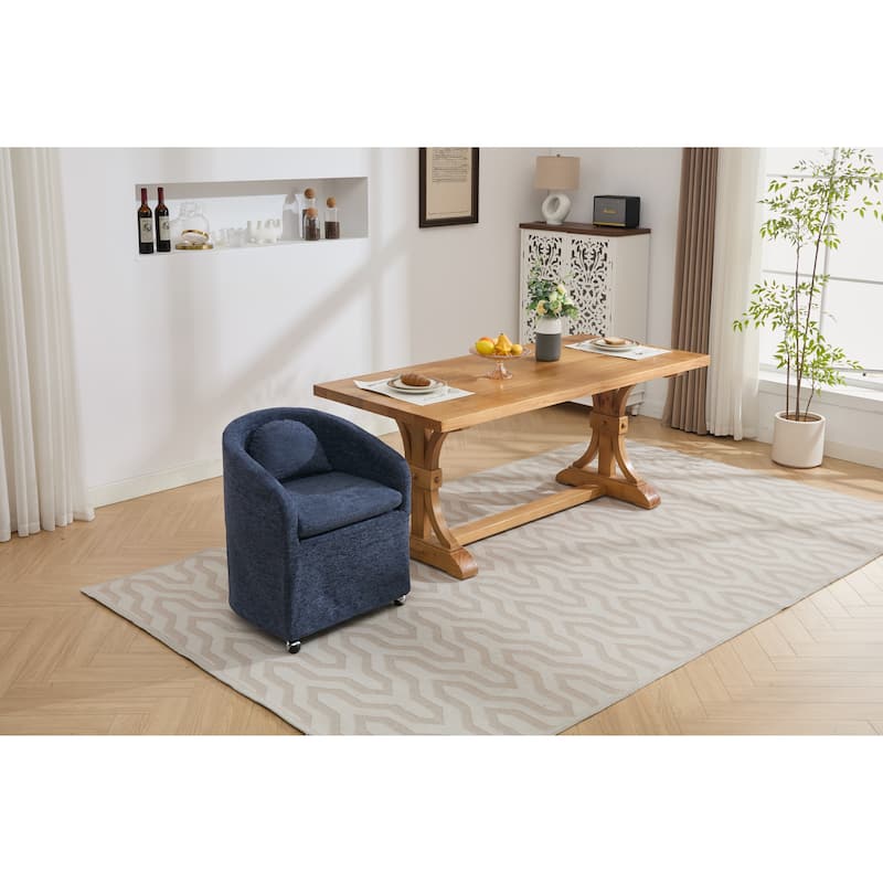 Set of 1,Chenille Fabric Dining Armchair With Back Cushion and Universal Wheels