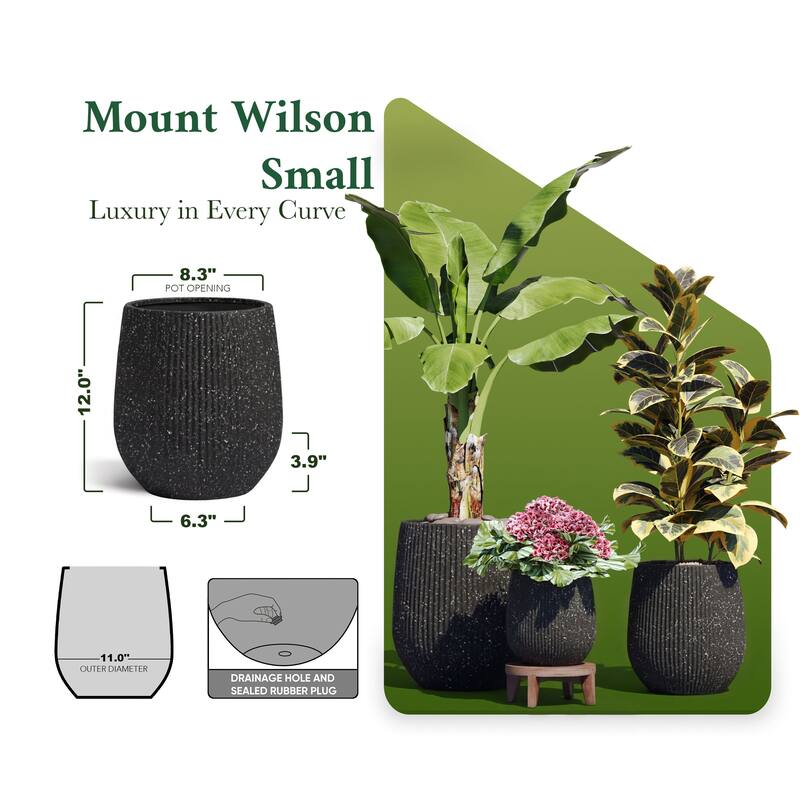 DTY Signature Mount Wilson 1-Piece Fiberstone Tapered Planter for Indoor/Outdoor, Black