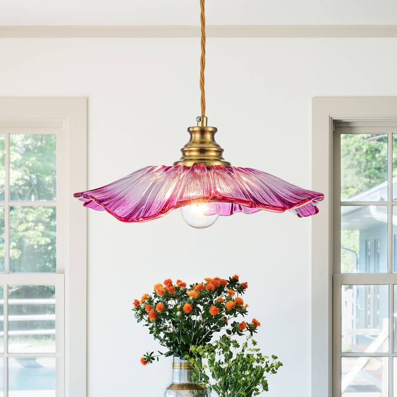 11" Flower-Shaped Red & White Gradient Glass Pendant Light Modern - Dia.11.02-in - Red