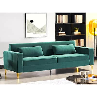 85.8" Green Velvet 3 Seater Sofa for Living Room with Classic Modern Appeal and Easy Maintenance