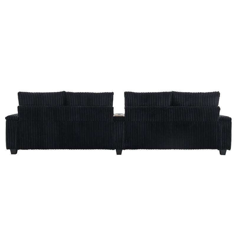 133-In Corduroy Sectional Sofa with USB Ports, Hidden Storage Arms, Flip-Top Cup Holders