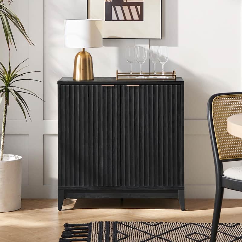 Mopio Brooklyn Storage Cabinet, Modern Farmhouse Entryway Accent Cabinet, Buffet Sideboard, Credenza - Black