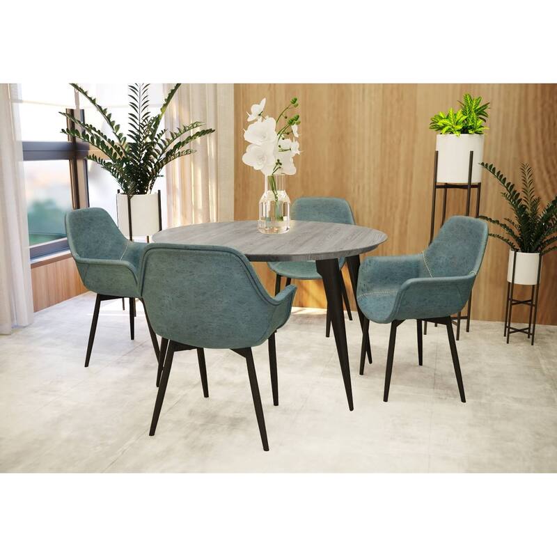 Markley Leather Dining Chair with Iron Legs Set of 4 Modern Accent Armchair