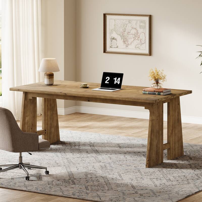 70.9-Inch Long Office Computer Desk with Sturdy Legs (Solid Wood)
