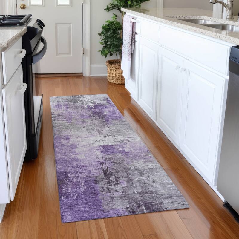 Premium Washable Super Soft Abstract Modern Mayfield Rug - Purple - 2'3" x 7'6"