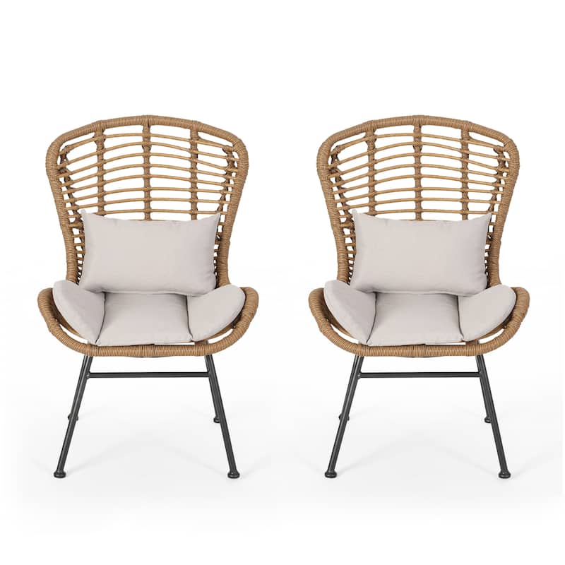 Roomfitters Modern Woven Rattan High Back Patio Lounge Chairs with Cushions, Set of 2