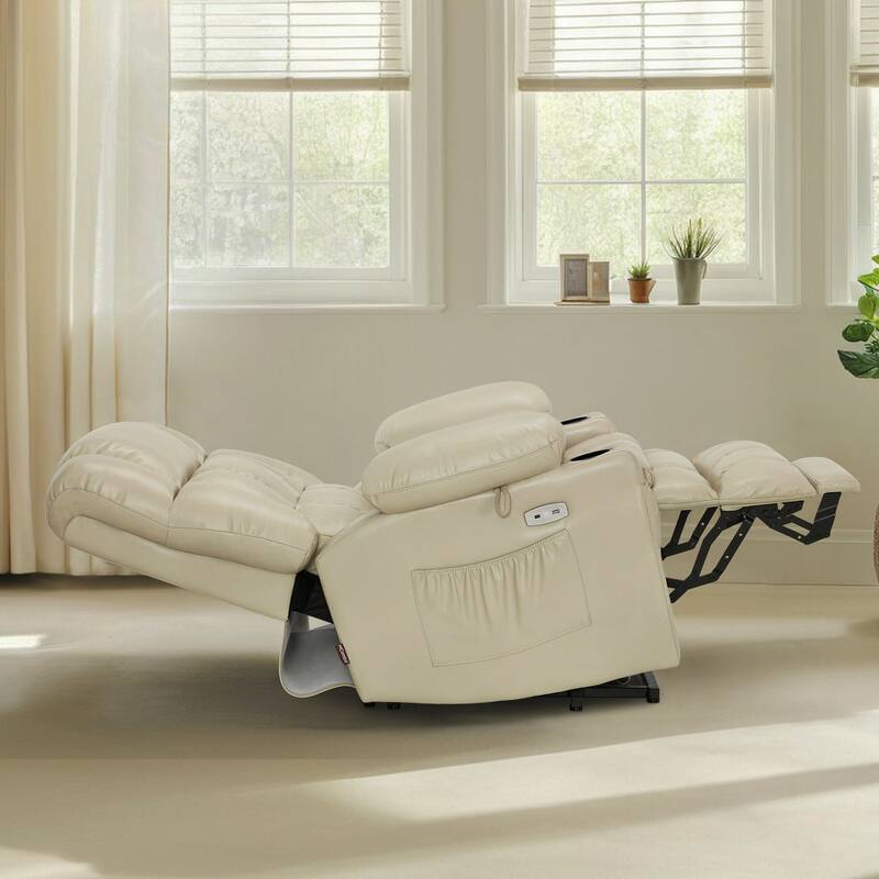 MCombo Medium Dual Motor Power Lift Recliner Chair Infinite Position, Massage and Heat, Extended Footrest, Faux Leather 7890