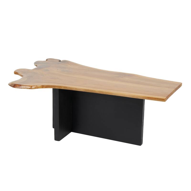 Brown Teak Wood Handmade Living Room Coffee Table with Brown Live Edge Tabletop