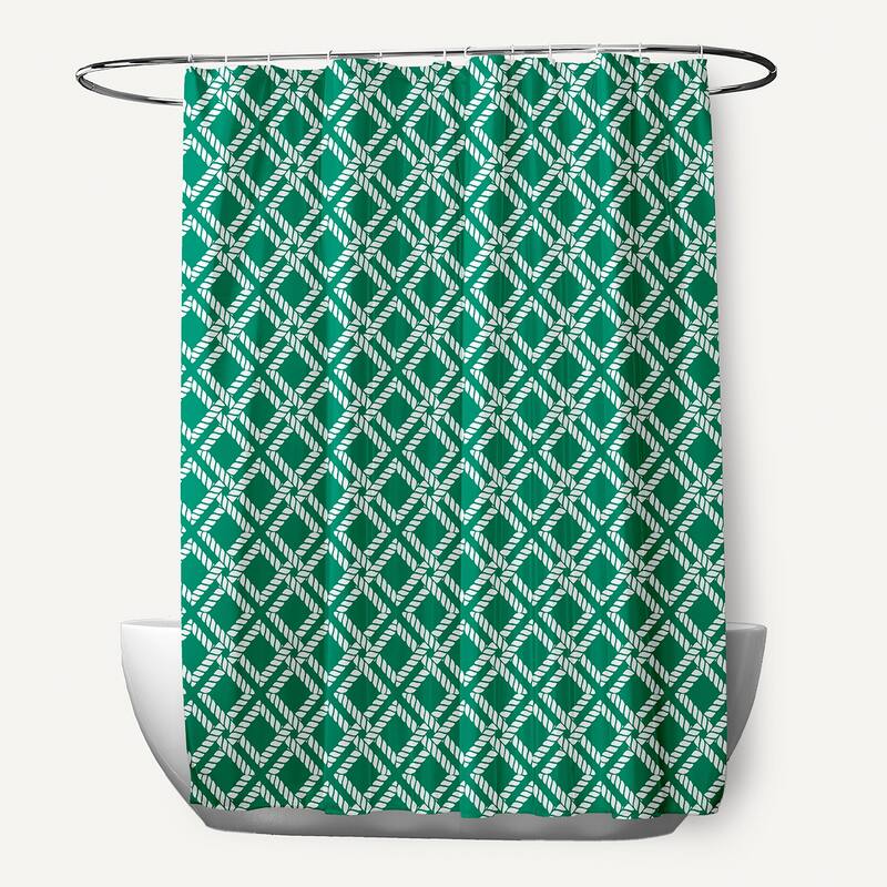 Rope Rigging Geometric Print 71x74-inch Shower Curtain - Green