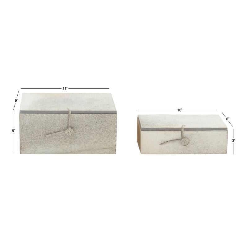 Gray Leather Handmade Box with Hinged Lid (Set of 2) - White or Gold