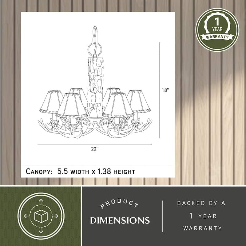 Lodge 6 Light Cream Rustic Antler Chandelier - 22-in W x 18-in H x 22-in D