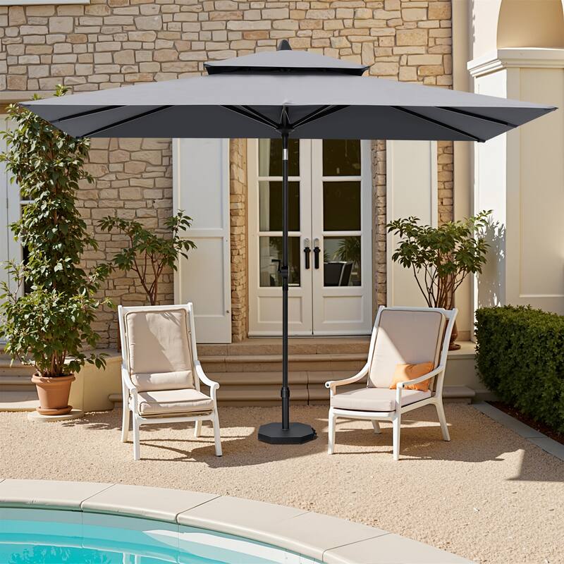 10 x 6.5 FT Double Top Patio Market Umbrella with Weighted Base with Wheels