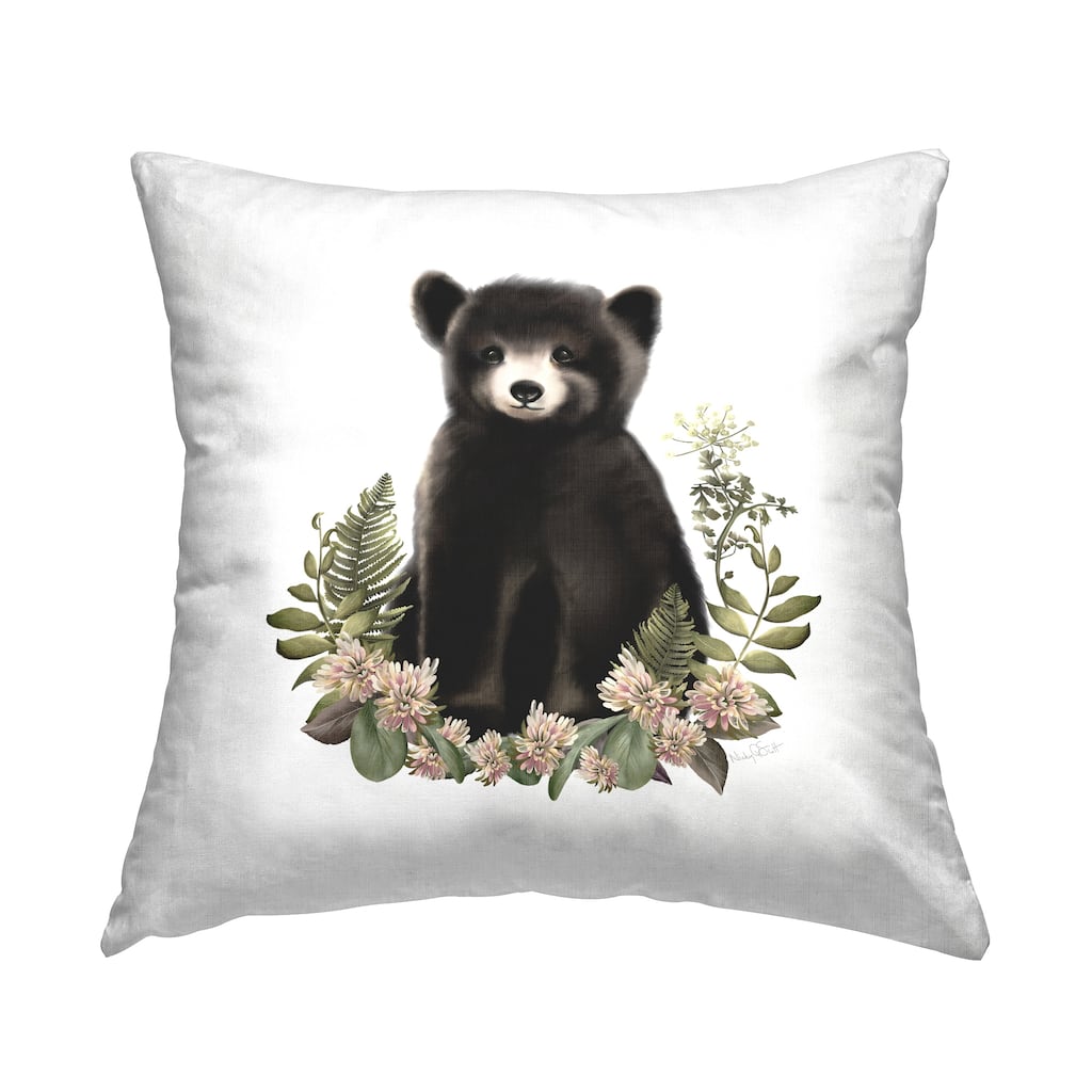 Stupell Floral Woodland Bear Decorative Printed Throw Pillow Design by Studio Q