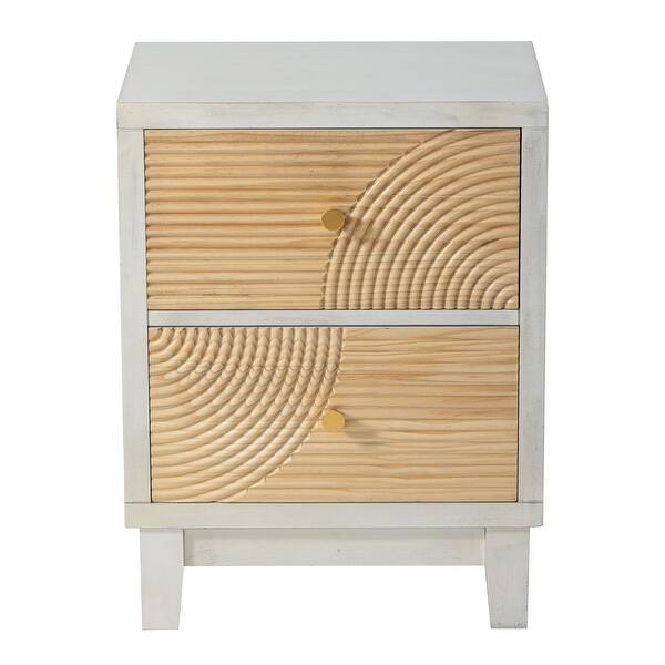COZAYH 3-Drawer Farmhouse Dresser with Handicraft Wood Ring Motif, Rustic Nightstand Wooden Finish, Boho, Natural Wood