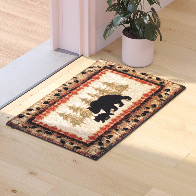 Wandering Bear and Cub Rustic Olefin Area Rug - Jute Backing