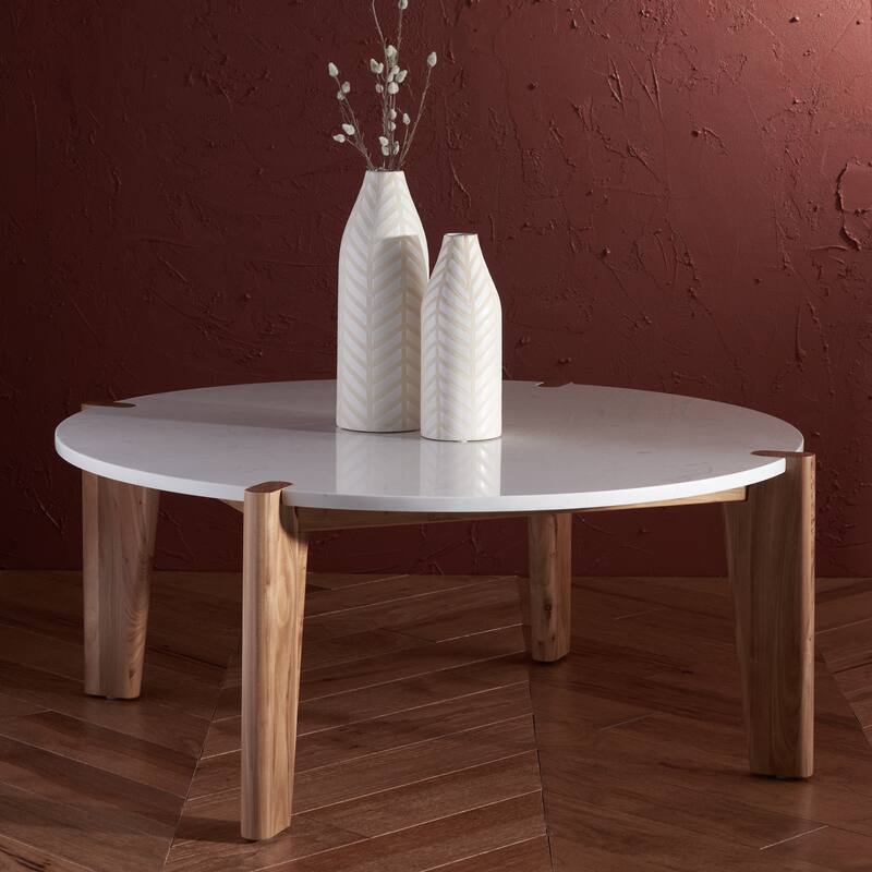 SAFAVIEH Couture Sarma Marble Top Round Coffee Table - 40 In. W x 40 In. D x 16 In. H - 40"W x 40"D x 16"H - Natural